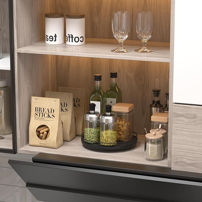 9" Oak Wood Lazy Susan Turntable Organizer, Lazy Susan for Cabinet Dining Table Pantry Wood Rotating Tray for Kitchen Countertop Coffee Table Decor Spinning Spice Can Organization and Storage Black