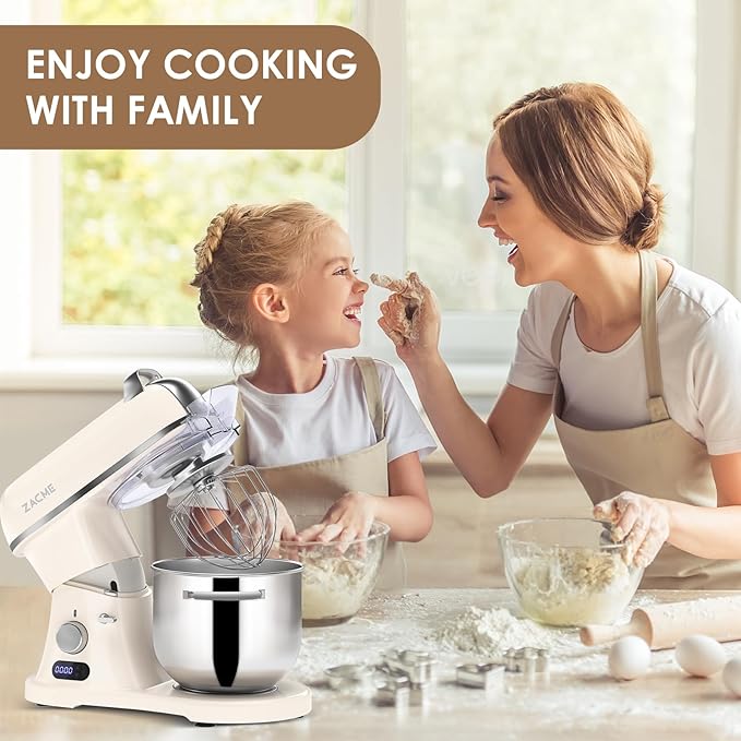 ZACME 7.4QT Household Stand Mixer 800W with CSA Certified and Aluminum Die Casting, Kitchen Electric Mixer Metal Food Mixer with Stainless Steel 7L Bowl, Dough Hook, Whisk and Beater