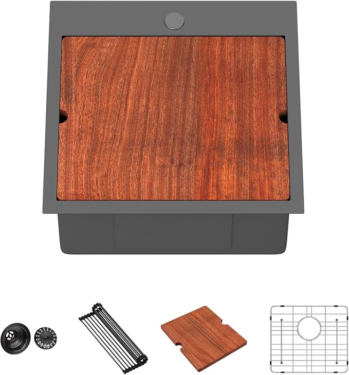 Lordear Black Bar Sink 18 Inch Drop In Kitchen Sinks Topmount Pre Bar Sink 16 Gauge Stainless Steel Single Bowl 18x18x9 Inch RV Small Kitchen Sinks