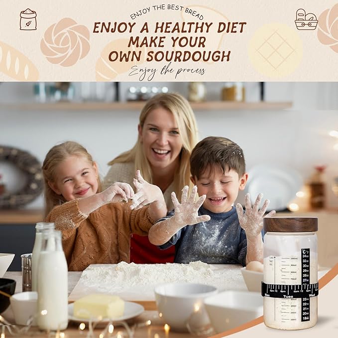 Sourdough Bread Baking Supplies and Starter Kit (2 rattan Banneton Bread Proofing Baskets and a jar)