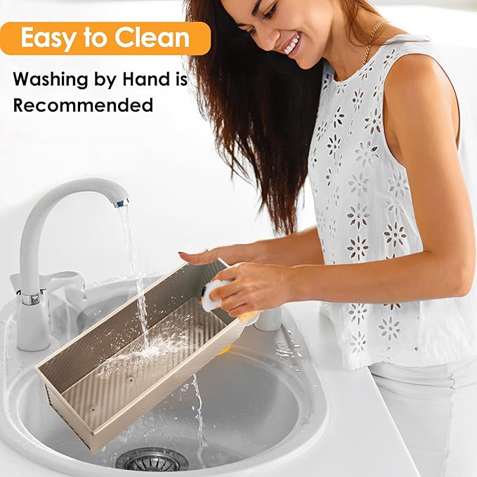 2-pack 2.2lb Gold Pullman Loaf Pan with Lid, Premium Non-Stick Coating Bread Pan, PFTE and PFOA-Free, Safe and Healthy Baking for Homemade Bread with Family-sized Recipes