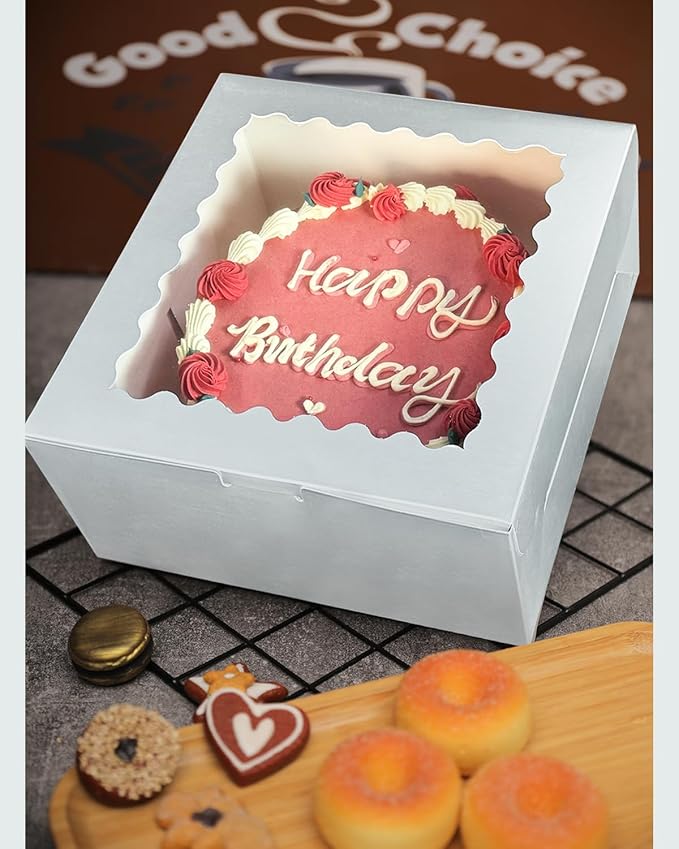 Bakepacker 36pcs 6x6x5 Inches Cake Boxes with Window 18-Packs Silver Cake Boxes 6 Inch Bakery Boxes (18 Cake Boxes +18 Cake Boards Included)