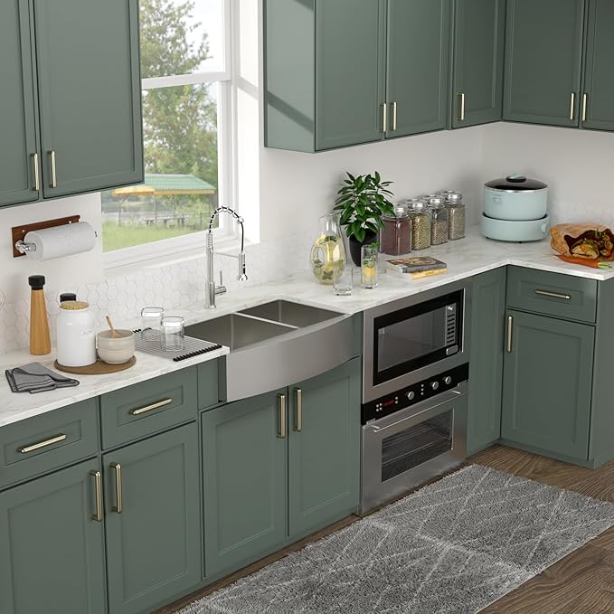 Logmey 33 Inch Double Farmhouse Sink - Apon Front Double Kitchen Sink 16 Gauge Stainless Steel Farmhouse Sink 33x20x9 Inch Double Bowl 60/40 Kitchen Sink