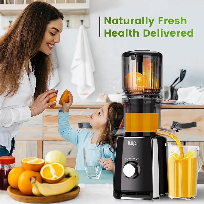 Cold Press Juicer Machines, 5.3" Large Feed Chute Slow Masticating Juicer, 99% Juice Yield, Ultra Quiet, Easy Clean, BPA Free – Ideal Self-Feeding Juicer for Whole Fruits & Vegetables (Black)