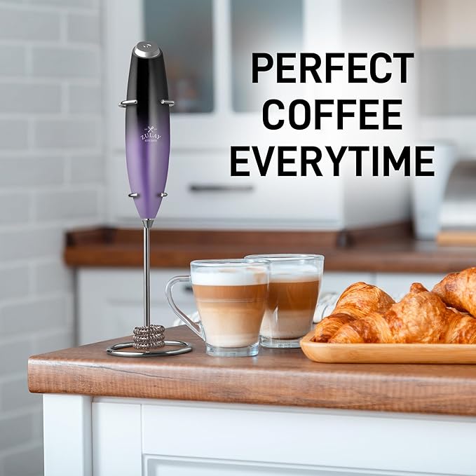 Zulay Kitchen Patented Tornado Triple Whisk Milk Frother with 4 Duracell Batteries – Handheld Foam Maker for Coffee, Lattes, Matcha & Hot Chocolate – Rich, Creamy Froth in Seconds