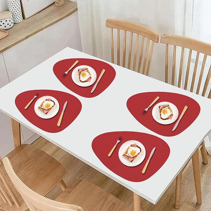 Faux Leather Placemats Set of 6 Wipeable,Round Reversible PU Placemat for Dining Table,Heat Resistant Waterproof Anti Slip Table Mats,Modern Table Protectors(Black and Red)