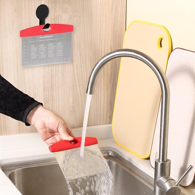 Ourokhome Dough Pastry Bench Cutter Scraper, Stainless Steel Pizza Cutter for Kitchen Baking, Dishwasher Safe, Anti-Wear Laser-Engraved Measuring Scale and Conversion Chart, 2 Pack, Red