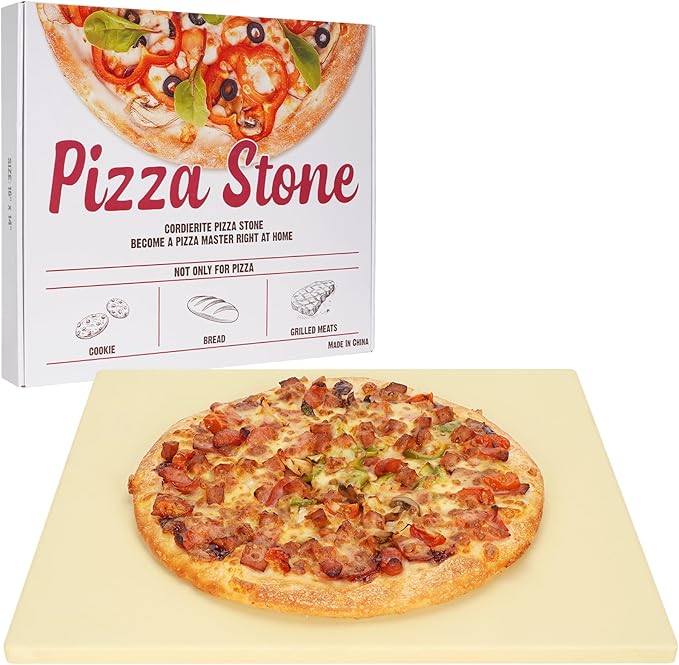 GOOD GAIN Pizza Stone for Oven Grill - Cordierite Baking Stone for Bread, Pies | 16'' x 14'' Rectangular Oven Stones for Cooking | Indoor,Outdoor | Durable, Heat Shock Resistant (Beige)