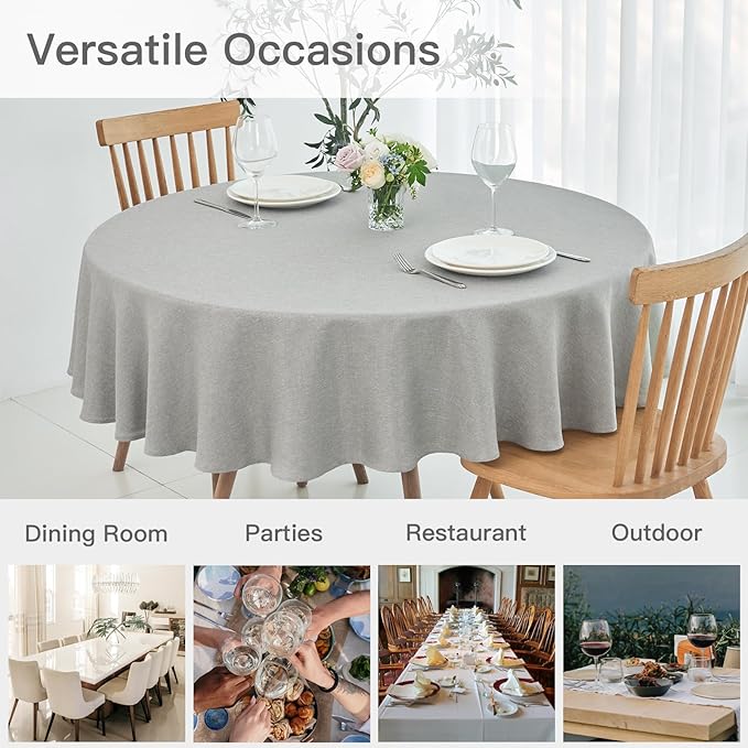 maxmill Linen Textured Tablecloth Spill-Proof Stainproof Wrinkle Free Washable Fabric Table Cloth for Circular Table Cover, Dining Room Buffet Banquet Party Holiday Dinner, Round 70 Inch Light Grey