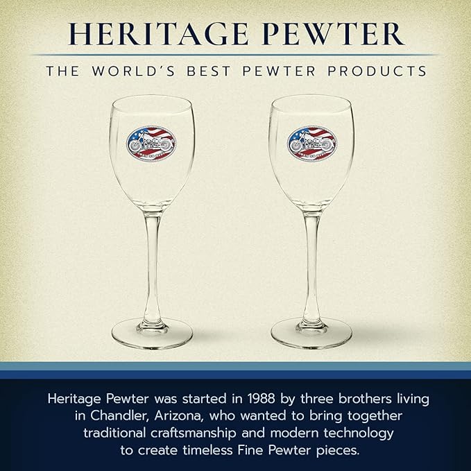 Heritage Pewter Motorcycle Glass Goblets β Set of 2 | 12 OZ Goblet Wine Glasses | Expertly Crafted Pewter Glass