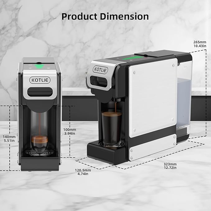 KOTLIE ST-550 Single Serve Coffee Maker, Espresso Capsule Coffee Maker for K*cup capsule/Ne*s Original/Dol*e Gu*to and Ground Coffee, 19Bar, 1L, Compact(Black)