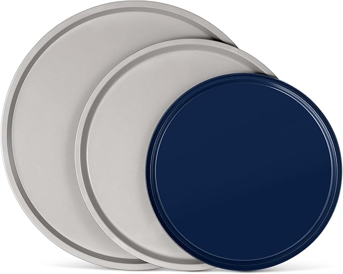Bakken Swiss Pizza Tray Set 3-Piece – Gray Ceramic Coating, Non-Stick, Round Steel Pizza Pans - Dishwasher Safe, Premium Bakeware for Home Cooking Heatly coating