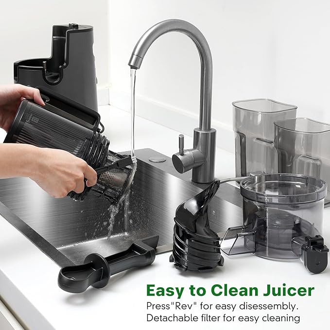 Cold Press Juicer, Juicer Machines with 5.4" Wide Feed Chute for Juice Extractor, Slow Masticating Juicer for Vegetables & Fruits with High Juice Yield, Easy to Clean (Black)
