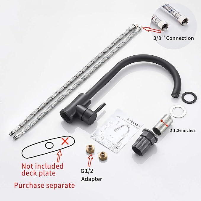 High Arc Matte Black Kitchen Faucet Single Handle Stainless Steel,Commercial Single Hole Kitchen Sink Faucet,Modern One Hole Bar Sink Faucet (Matte Black)