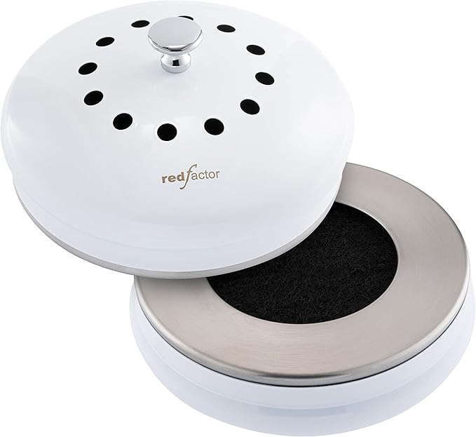 RED FACTOR Premium Compost Bin for Kitchen Countertop - Stainless Steel Food Waste Bucket with Innovative Dual Filter Technology - Includes Spare Filters (White, 1.3 Gallon)