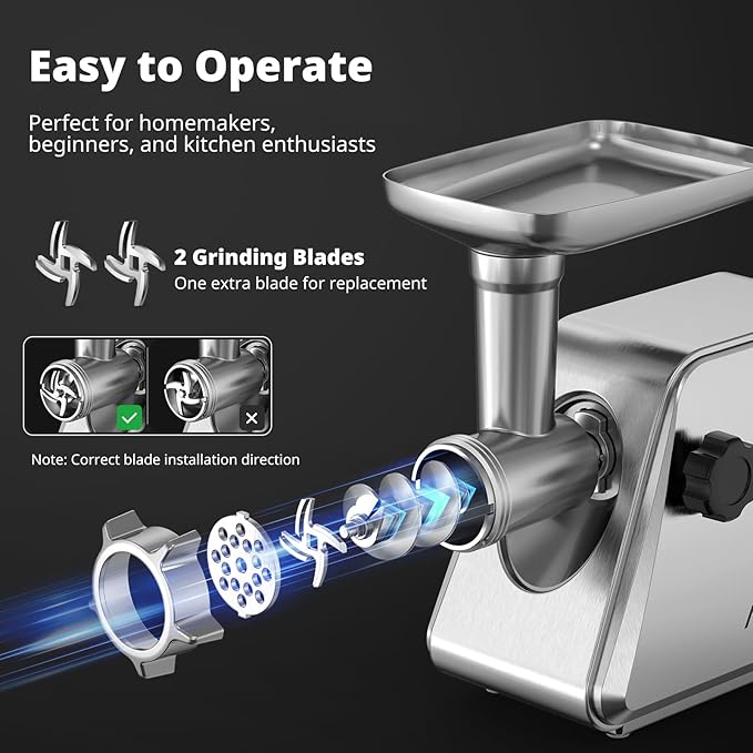 AIRMSEN Electric Meat Grinder & Tomato Sauce Press Maker with Strainer - Heavy Duty Food Mill Machine for Grinding Meat, Making Tomato Sauce, Sausage, Kibbeh for Home Kitchen Use