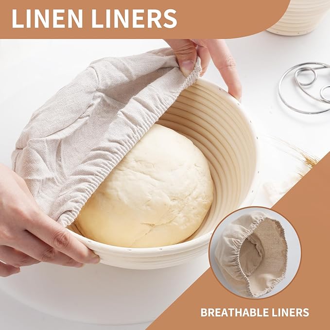 Banneton Bread Proofing Basket,Sourdough Bread Baking Supplies,Sourdough Starter Kit with 9" Round & 10" Oval Proofing Basket, Sourdough Kit, Banneton Gift Set, Bread Making Tools 15PCS SET