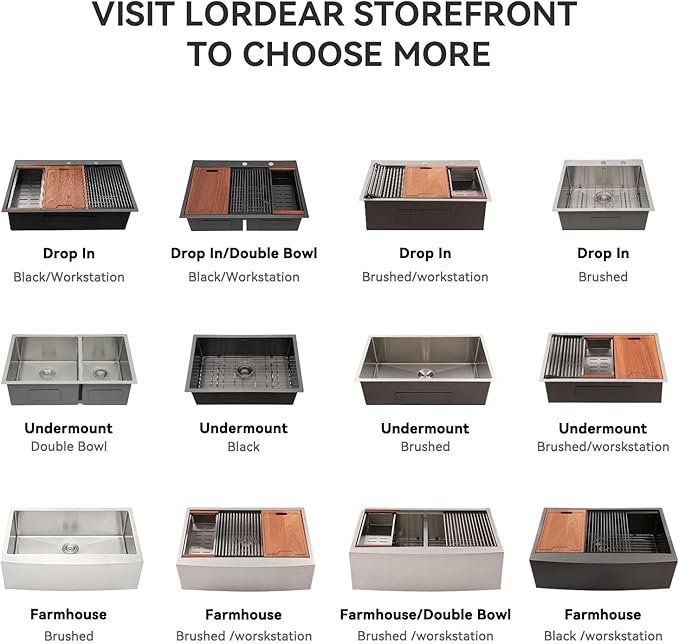 Lordear 32 Undermount Kitchen Sink 32x19 Inch Stainless Steel Kitchen Sinks Ledge Workstation 16 Gauge Single Bowl Under Counter Handmade Sink with Cutting Board