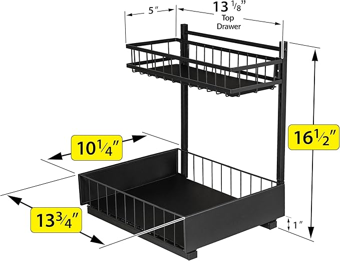 LYNK PROFESSIONAL® Pull Out Under Sink Kitchen Cabinet Organizer - 10" W x 14" D 2-Tier Drawer - Sliding Shelf Organizer for Cabinets and Undersink Storage Shelves - Lifetime Ltd. Warranty – Black