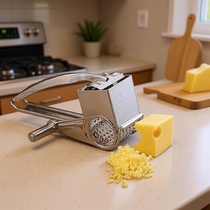 Cheese Grater, Stainless Steel Rotary Cheese Graters Shredder Handheld, Kitchen Grater for Cheese Ginger Vegetables