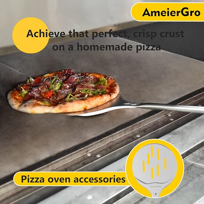 Pizza Peel - Perforated Turner, Adjustable Long Handle, Harden Anodizing, Oven Accessories