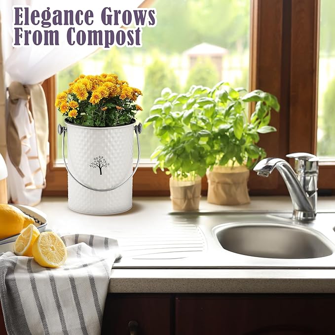 AOSION Countertop Compost Bin Kitchen,Odorless Indoor Compost Bin with Lid and Compost Bags,Compost Bucket Composter Container for Food Waste,Creamy White