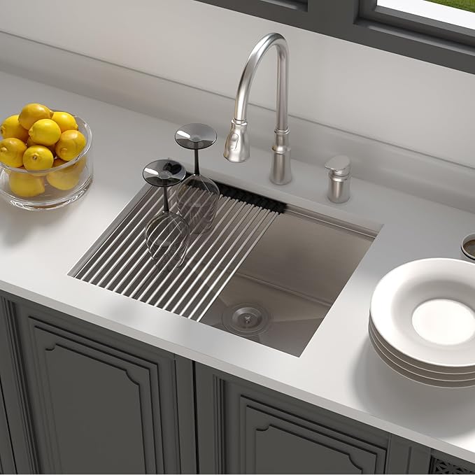 Lordear Undermount Kitchen Sink 23 x 19 Inch, 16 Gauge Stainless Steel Single Bowl Workstation With Cutting Board, Handmade