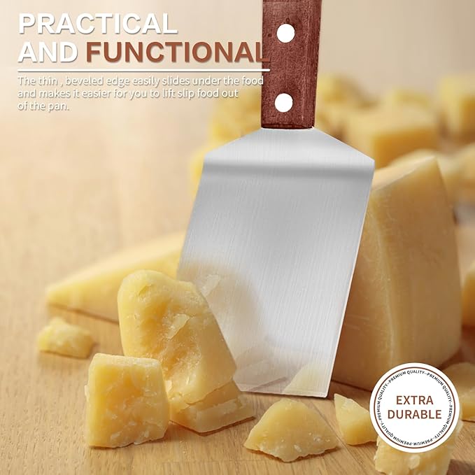 2 Pieces Small Brownie Cookie Spatula for Baking Set - Small Spatula Stainless Steel with Wooden Handle, Heavy Duty Kitchen Baking Scraper ScraperTurner for Chef Cooking (2.5x8.2)