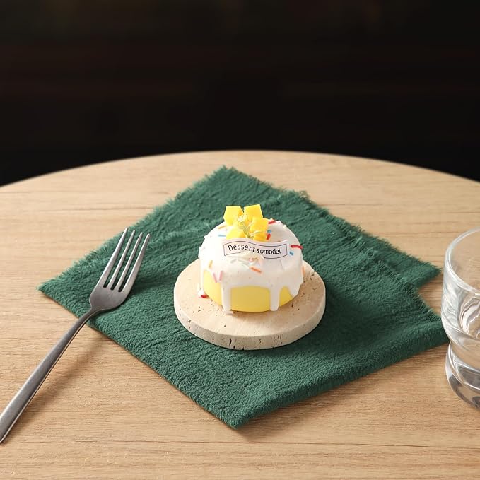 Handmade Cloth Napkins with Fringe, 100% Cotton Napkins, Delicate Handmade Linen Napkins for Dinners, Parties, Weddings and More, 17 x 17 Inch Set of 12 - DarkGreen