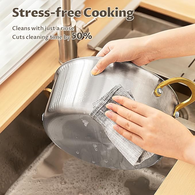 BEZIA 10 Quart Tri-Ply Stainless Steel Stock Pot, Nonstick Stockpot with Sturdy & Double Handle, Even Heating, Induction Cooking Pot for All Stoves, Large Soup Pot for Catering๏ผGroups, Events, Silver