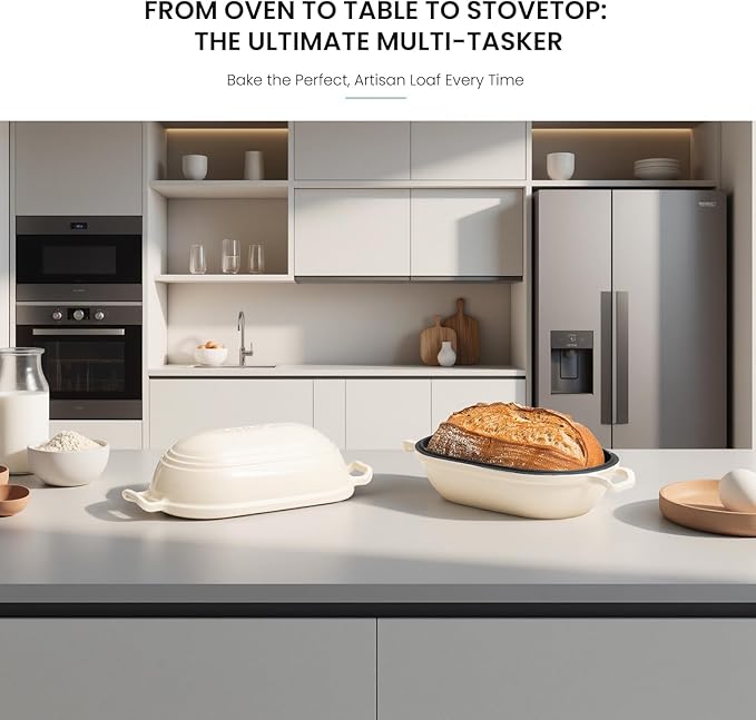 Enameled Cast Iron Dutch Oven for Sourdough Bread Baking,9 x 5-4/5 Inch Oval Cast Iron Bread Pan with Lid,Dutch Oven for Homemade Sourdough Baking,2.8QT Meatloaf Pan,Oven Safe