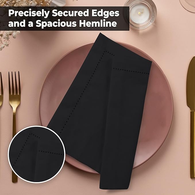 Urban Villa Cloth Napkins Set of 12 20x20 Inches 100% Cotton Hemstitch Napkins Cloth Washable Durable Reusable Absorbent Table Dinner Napkins Cloth for Hotel Lunch Restaurant Weddings Parties – Black