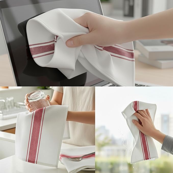 Kitchen Towels | Tea Towel for Craft| Cotton Dish Towels| Reusable Bulk Cleaning Cloths Red Hand Towels| Soft Super Absorbent Quick Dry Dish Rags Machine Washable 6 Pack 15" x 25"