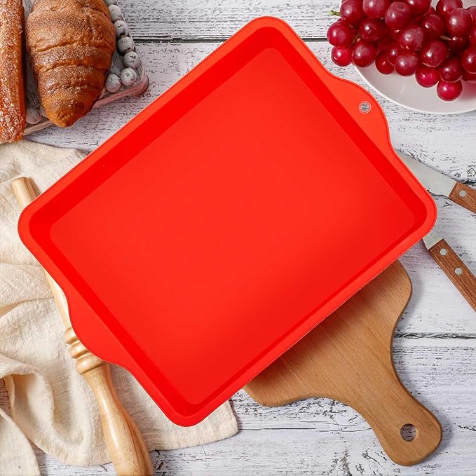 Geetery Set of 4 Silicone Square Cake Pan Silicone Brownie Pan Nonstick Baking Mold for Muffin Bread Rice Crispy Lasagna Pie, Red (10 x 8 x 1.6 Inches)