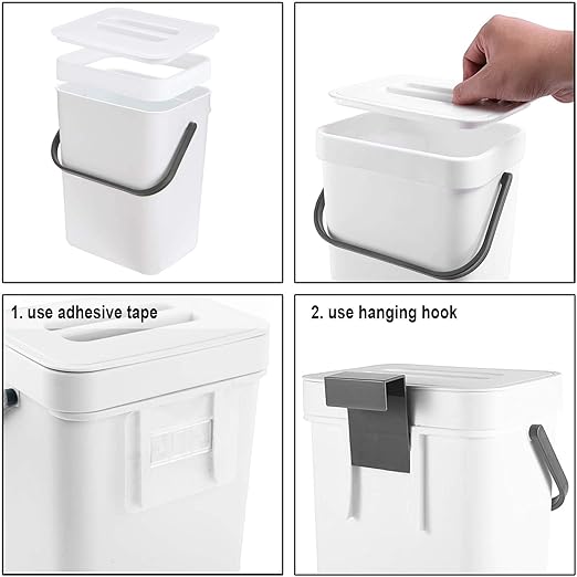 LALASTAR Mini Desktop Trash Can with Lid, Small Countertop Garbage Can, Plastic Tiny Tabletop Wastebasket for Office/Kitchen/Coffee Table, 3L/0.8 Gal, White