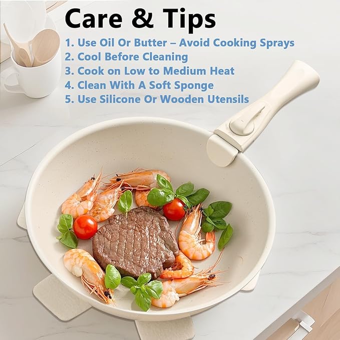 7Pcs Non Stick Pots and Pans Set, Ceramic Cookware Set with Detachable Handle, PFAS-Free, Oven & Induction Safe (White)