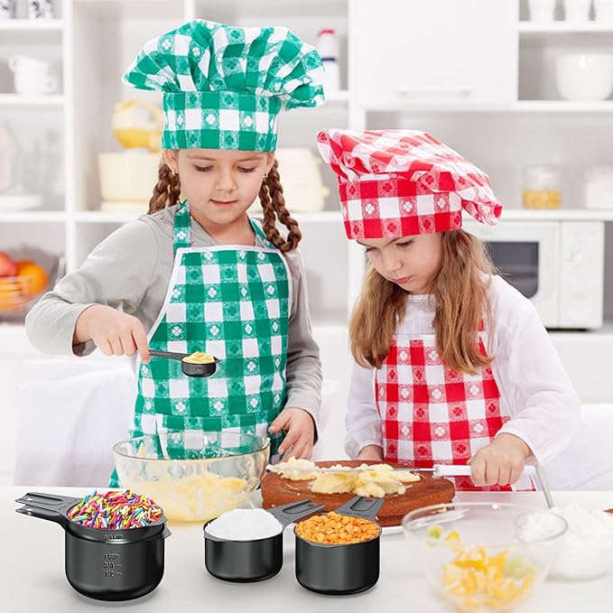 Stainless Steel Measuring Cups, Wildone Metal Measuring Cups Set with Easy to Read Markings for Measuring Dry or Liquid Ingredients, Set of 7 (Black)