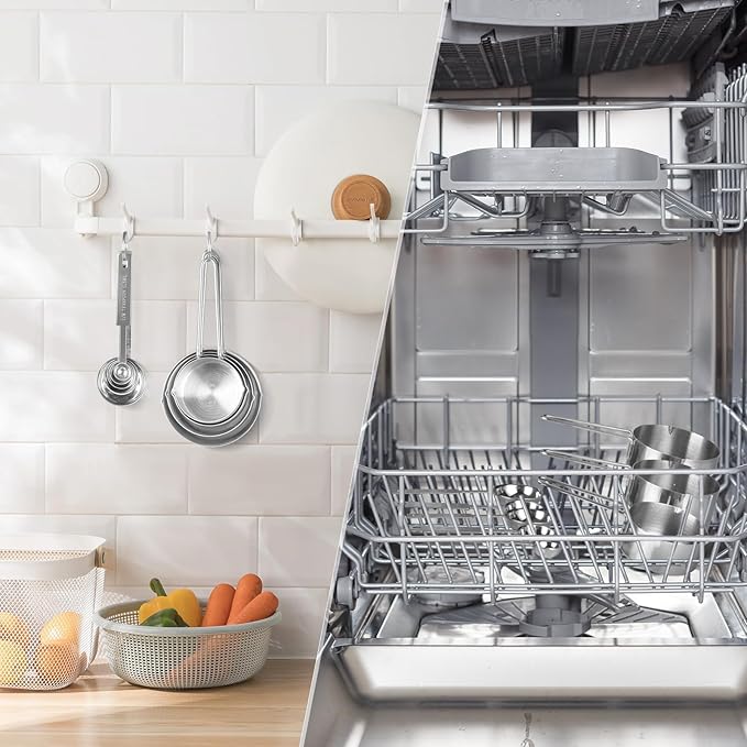 10-Piece Stainless Steel Measuring Cups and Spoons Set for Home Baking Essentials, Dishwasher Safe Kitchen Tools