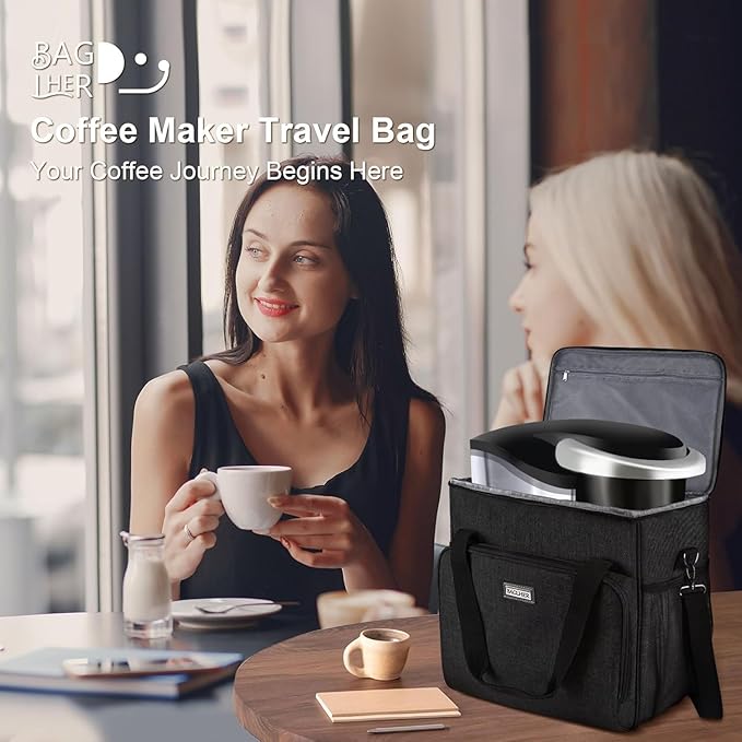 BAGLHER Coffee Maker Travel Bag Compatible with Keurig K-Slim, Keurig K-Supreme or Other Accessories, Portable Coffee Maker Case with Shoulder Strap for Travel, Black
