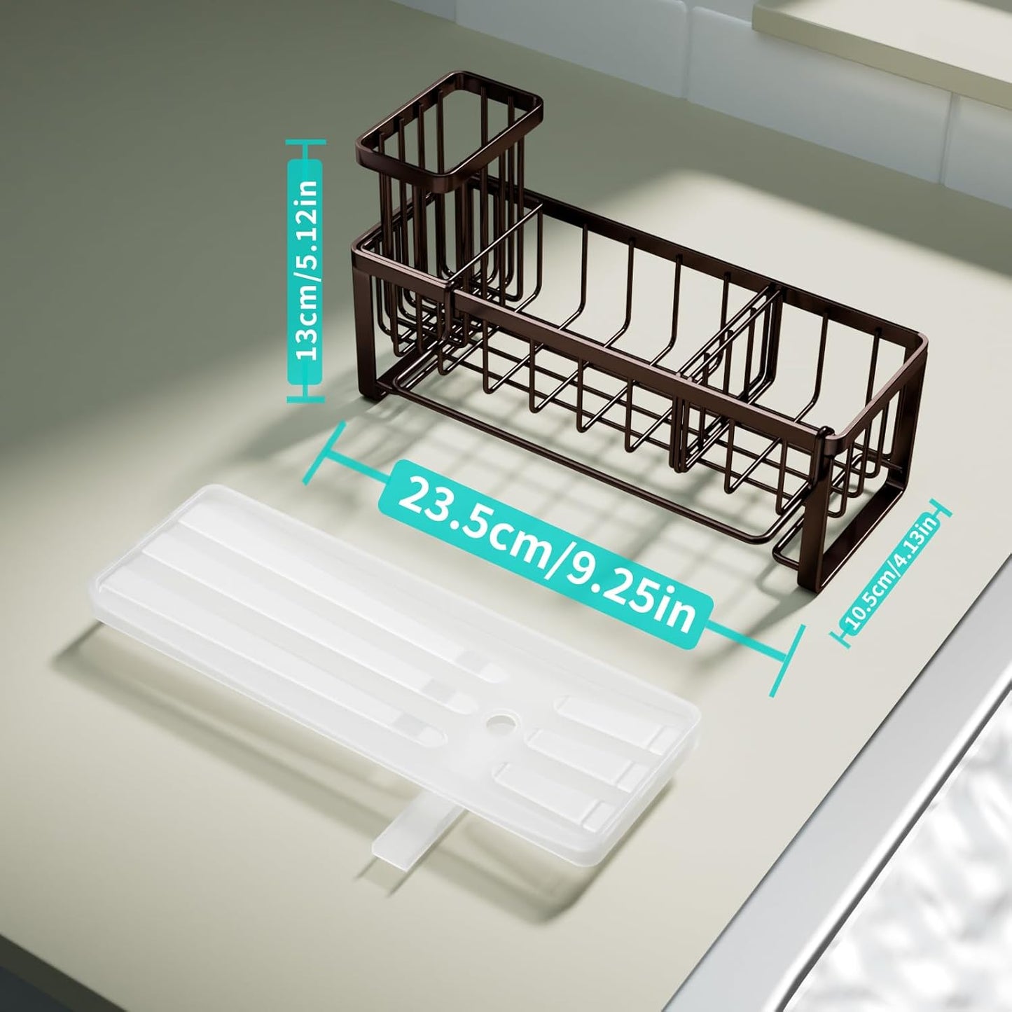 HapiRm Sponge Holder for Kitchen Sink - Self-draining Sink Caddy with Brush and Dishcloth Holders, Stainless Steel Kitchen Organizer for Countertop - Bronze