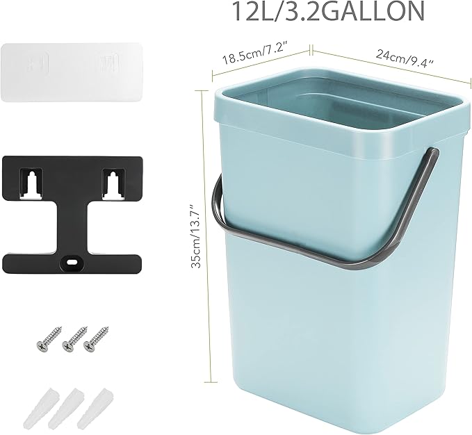 stonespace Compost Bin Kitchen, Under Sink Compost Bin Indoor Sealed, 3.2 Gallon/12L Compost Bucket for Kitchen, Wall Mounted Trash Can,Small Trash Can with Lid,1 Pack Blue