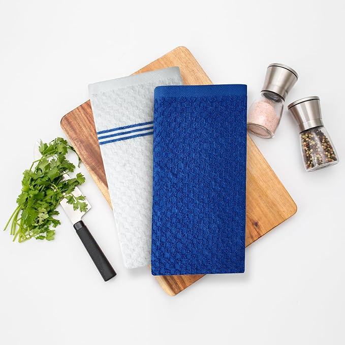 Infinitee Xclusives 100% Cotton Kitchen Towels - 15x25 Inch Ultra Soft Tea Towel, Super Absorbent Terry Dish Towels for Kitchen Linens |Blue|