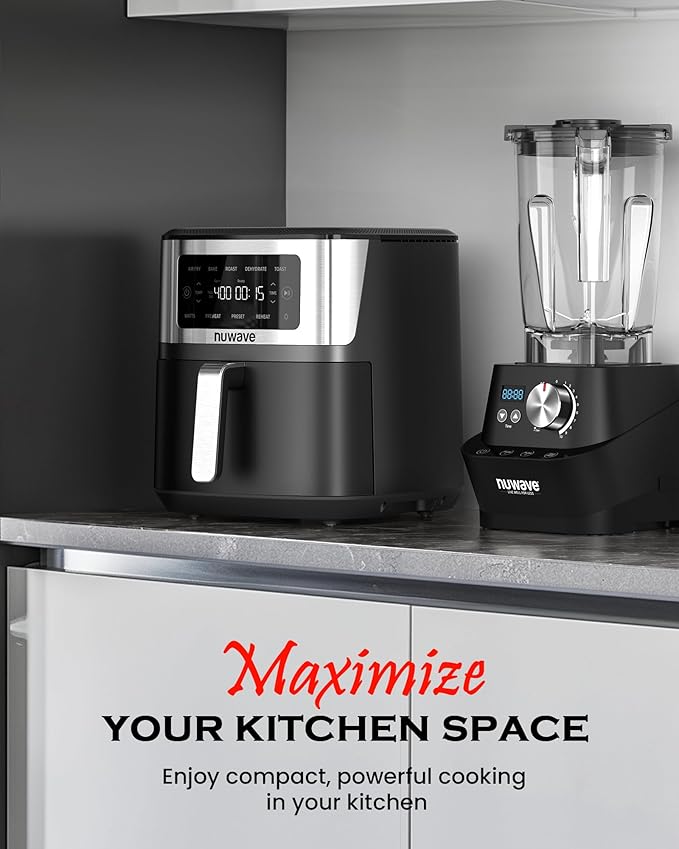 Nuwave Brio Plus 6-in-1 Air Fryer, 7-Qt Large Capacity, 50°F–400°F Precise Temp Control, Non-Toxic PFAS-Free Nonstick, Air Fry, Bake, Roast, Toast, Dehydrate, Reheat, 100 Presets, Dishwasher Safe