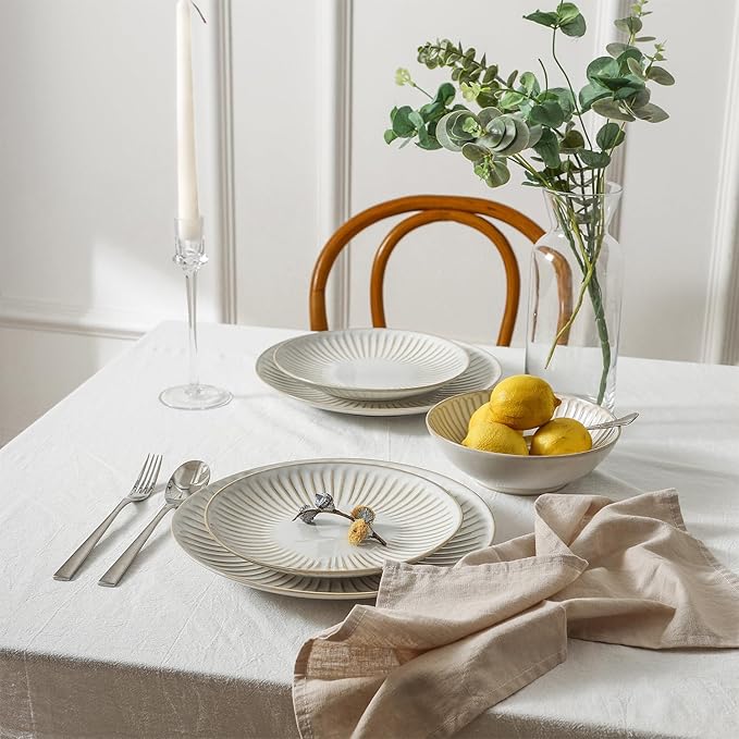 Stone Lain Linea 16-Piece Dinnerware Set Stoneware, Soda Lime Glass, White