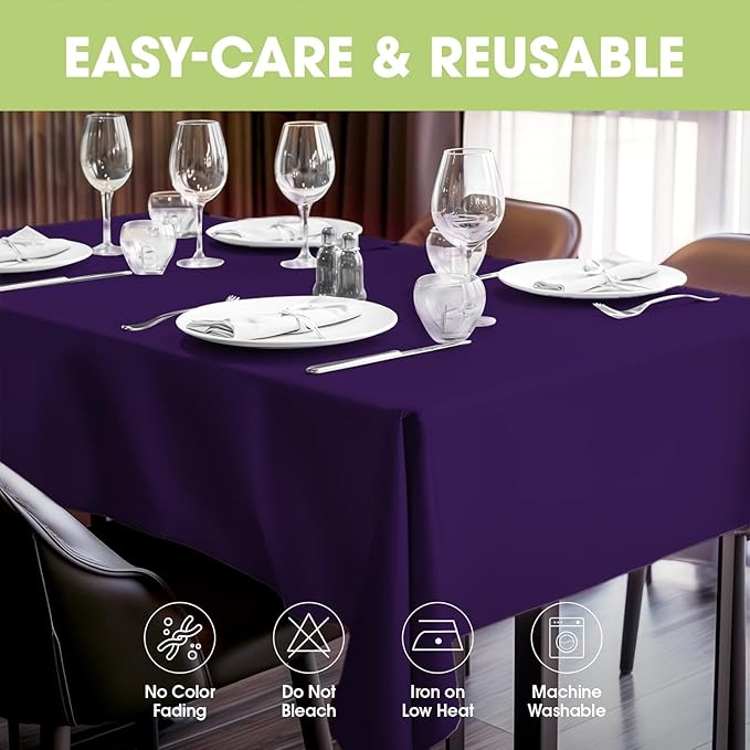 Pureegg Rectangle Table Cloth 60" x 84" – Durable Polyester Tablecloth Offers Reusable & Washable Protection, Ideal for Outdoor Party, Picnic, Wedding, Banquet and Birthday, Purple