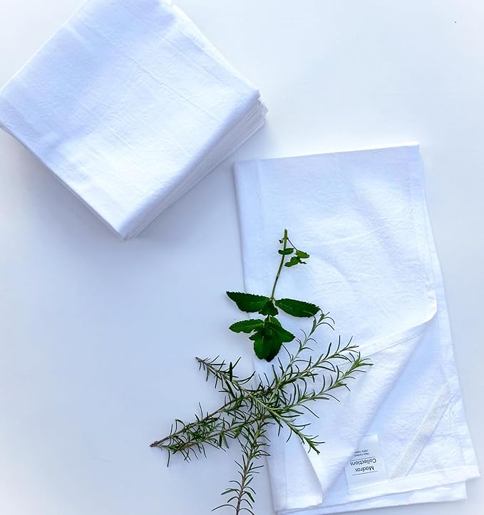 20 Pack Flour Sack Dish Towels, Organic Cotton, Hand Towels, Highly Absorbent, Tea Towels for Embroidery, Kitchen Dish Towels (White, 28x28(Set of 20))
