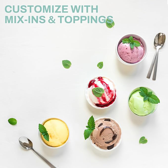 SUSTEAS Ice Cream Maker Machine,with Two Ice Cream Mug,Ice Cream for Frozen Yogurt,Sorbet,Gelato Treat,with Recipes,Simple Operation and Easy to Clean,White Green