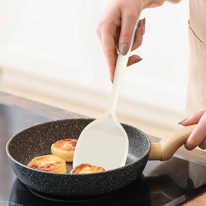 Thickened Silicone Kitchen Utensils Set, 600°F Heat Resistant Silicone Cooking Utensils, Spatula, Spoon, Whisk, Tongs, Kitchen Gadgets for Nonstick Cookware, Dishwasher Safe BPA Free (Cream White)