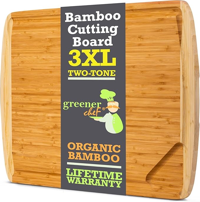 30 x 20 Organic Extra Large Cutting Board with Lifetime Replacements – Wood Bamboo Chopping Board - Wooden Butcher Block Cutting Board for Carving Turkey, Grilling Brisket and BBQ - by Greener Chef