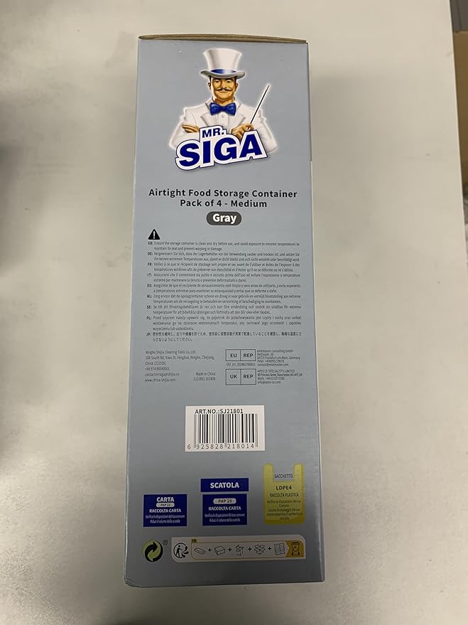 MR.SIGA 4 Pack Airtight Food Storage Container Set, BPA Free Kitchen Pantry Organization Canisters with One-handed Leak Proof Lids, 1L / 33.8oz, Medium, Gray